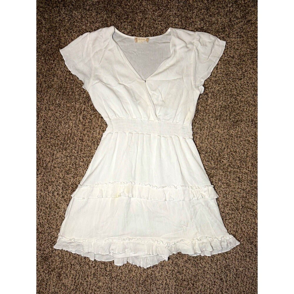 Altar'd State Lotta White Dress Bohemian Flutter Sleeve Smocked Waist